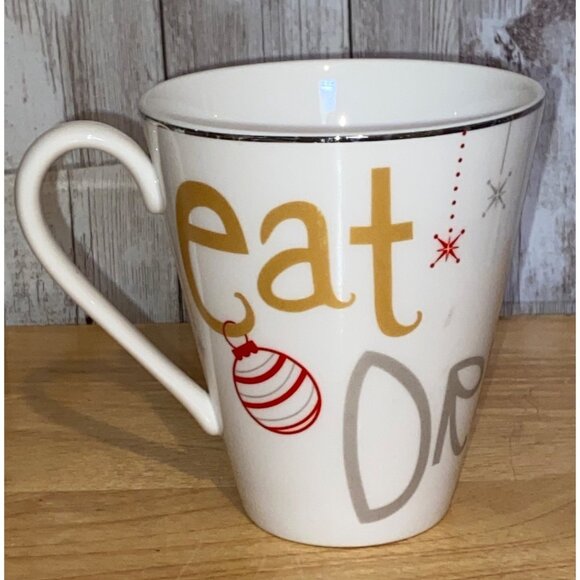 Lenox Eat Drink be Merry Holiday 12 oz Mug Red Gold & Silver White Mug Christmas - Picture 3 of 6